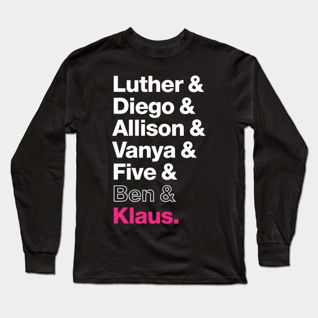 The Members of the Umbrella Academy - White, Clear, Pink Long Sleeve T-Shirt by VikingElf